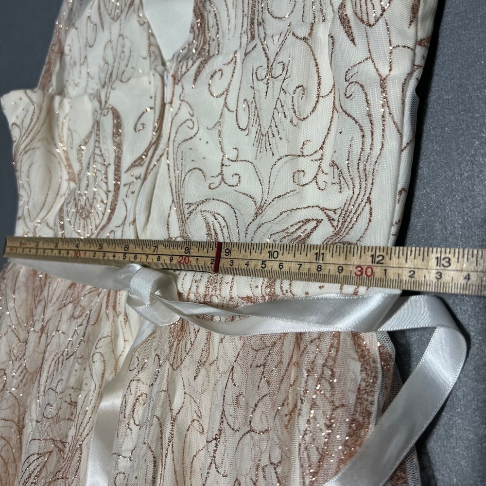 Rare Editions Girls 14 Rose Gold Glitter Damask Rhinestone Formal Gown Dress - Picture 8 of 14